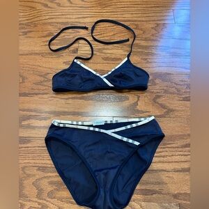 Burberry Navy Bikini with Plaid Accents